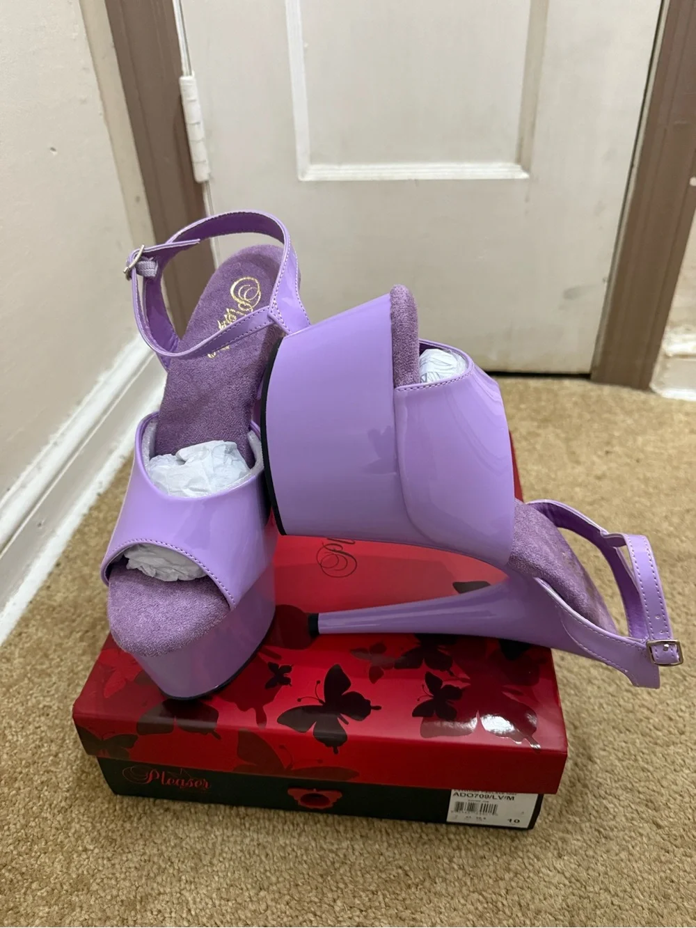 Pleaser Lilac Platform Stiletto Sandals with Ankle Strap